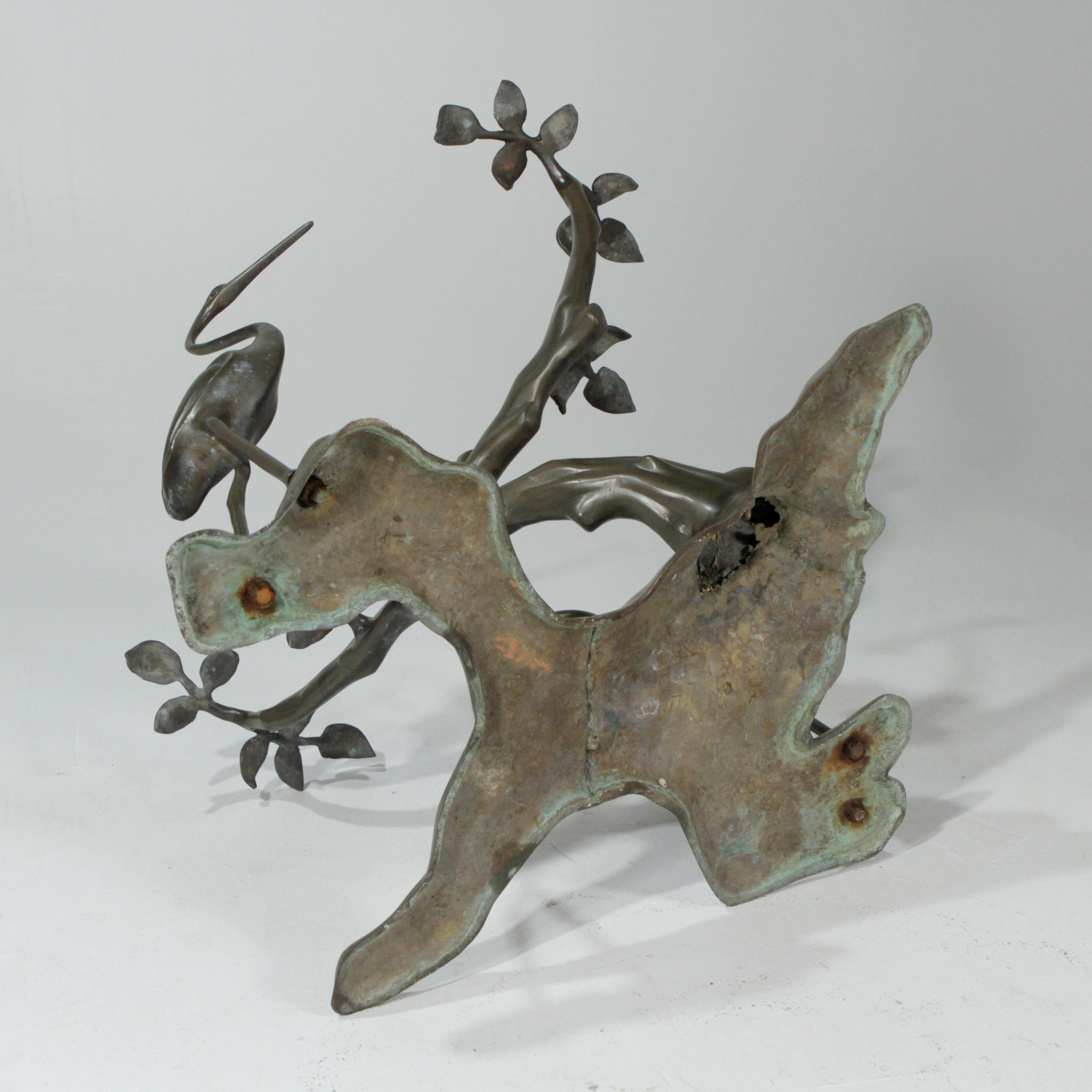 Ethereal Bronze Verdigris Patinated Bonsai Tree and Crane Coffee Table Base 3