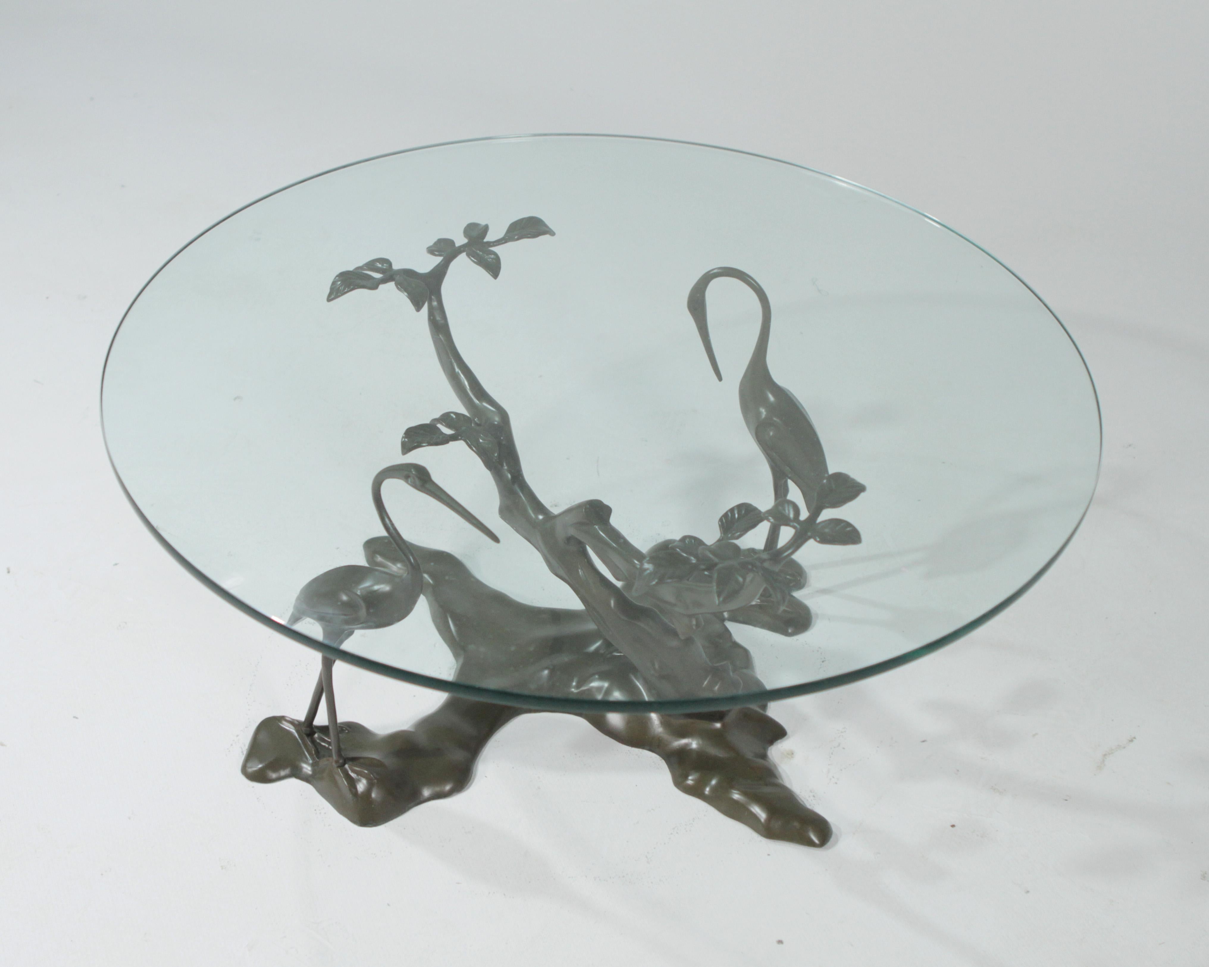 Ethereal Bronze Verdigris Patinated Bonsai Tree and Crane Coffee Table Base In Excellent Condition In Hopewell, NJ