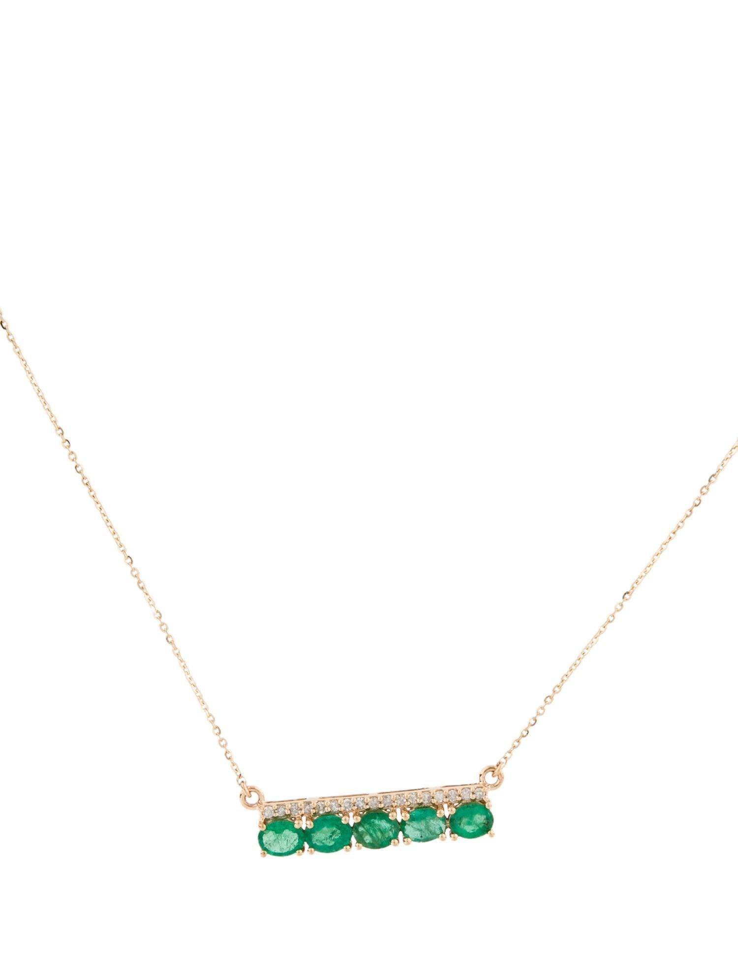 14K Emerald & Diamond Bar Pendant Necklace - Exquisite Gemstone Statement Piece In New Condition For Sale In Holtsville, NY