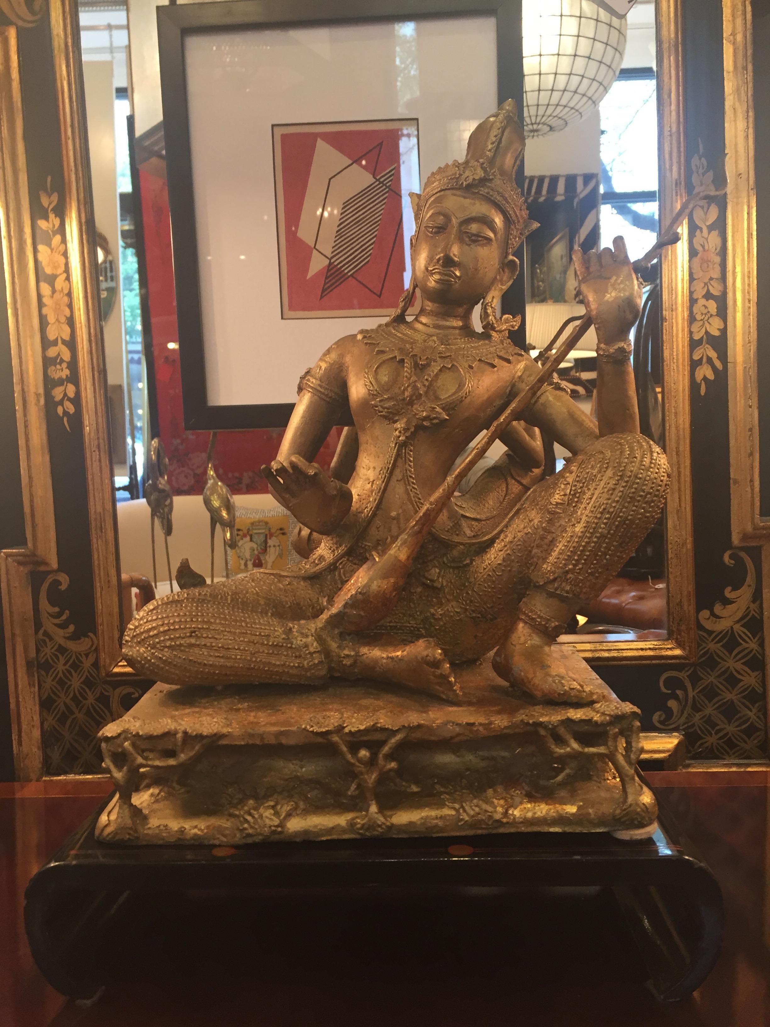 Ethereal Gilt Bronze Thai Deity Sculpture In Excellent Condition In Hopewell, NJ