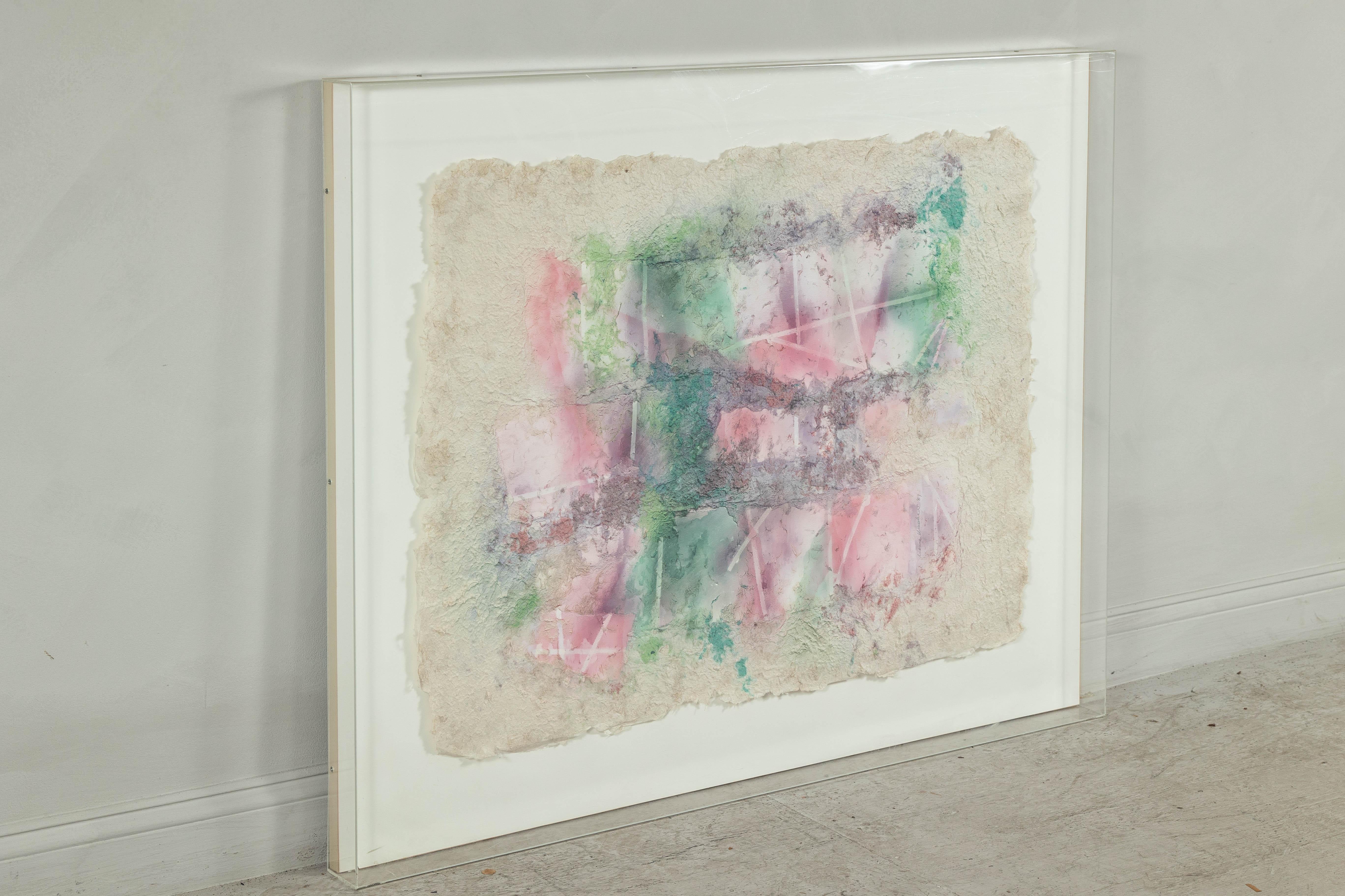 Ätherisches abstraktes Leanne Weissler-Gemälde in Lucite-Kastenrahmen, Pastelltöne, Leanne Weissler im Angebot 5