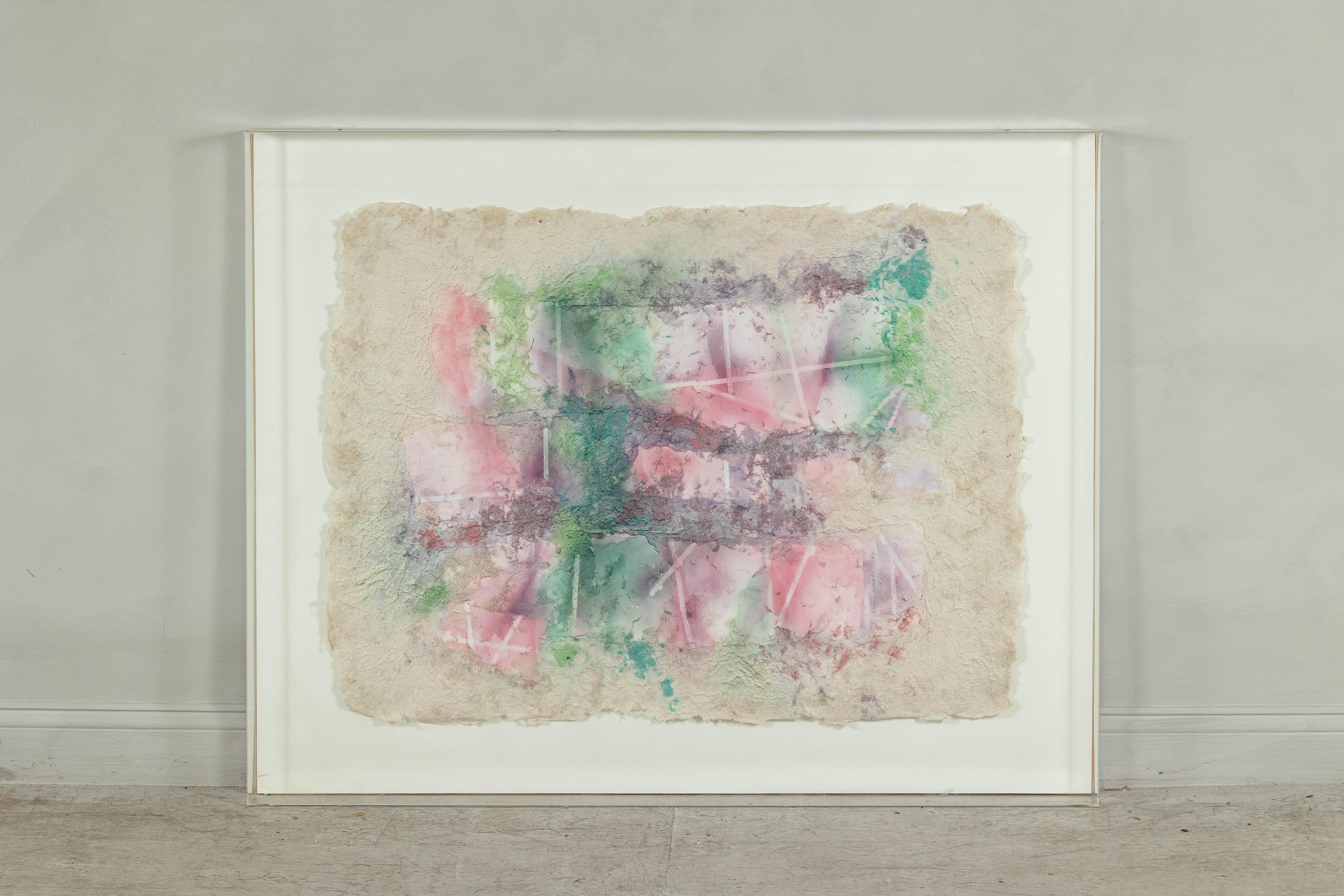 Ätherisches abstraktes Leanne Weissler-Gemälde in Lucite-Kastenrahmen, Pastelltöne, Leanne Weissler (amerikanisch) im Angebot