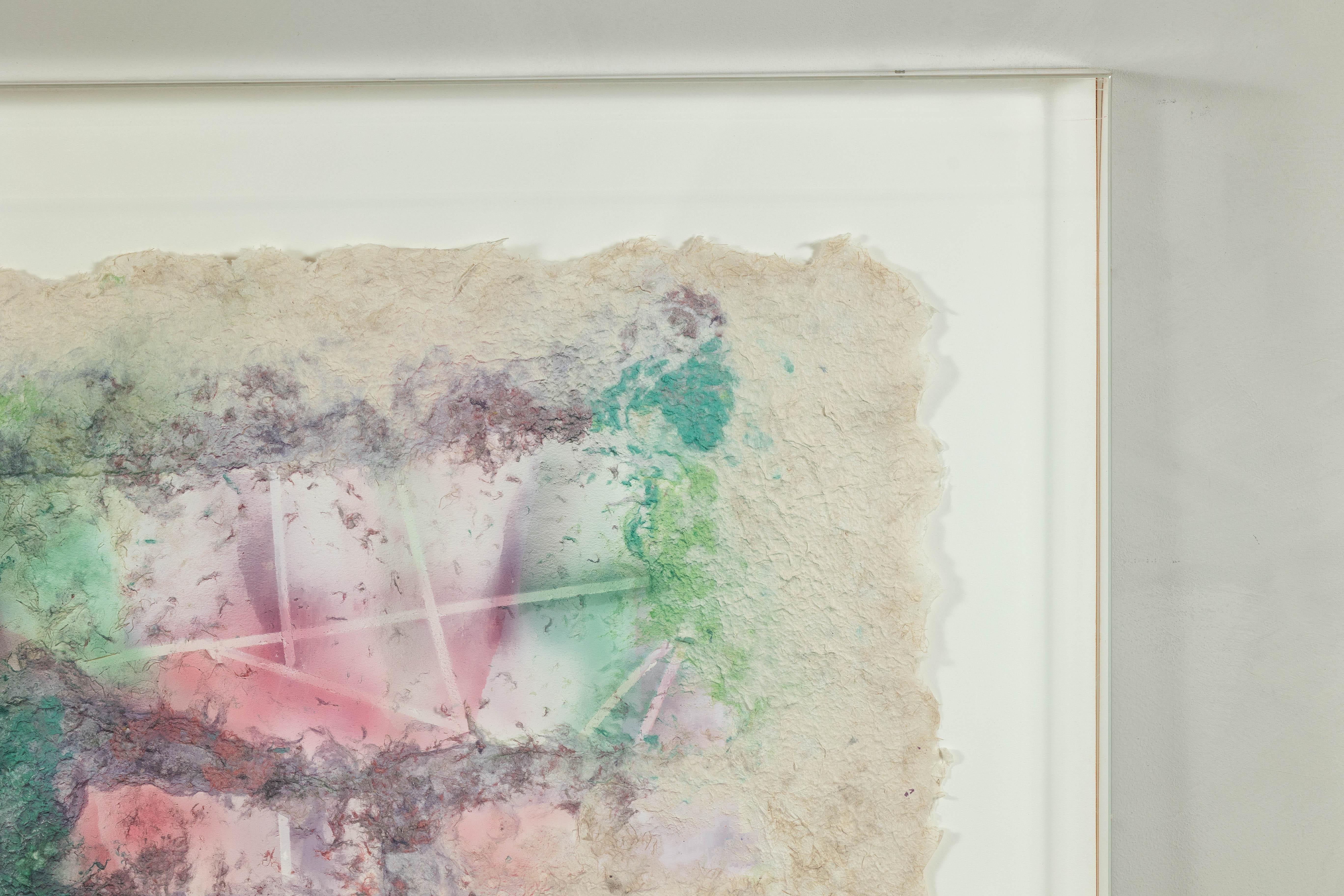 Ätherisches abstraktes Leanne Weissler-Gemälde in Lucite-Kastenrahmen, Pastelltöne, Leanne Weissler (20. Jahrhundert) im Angebot