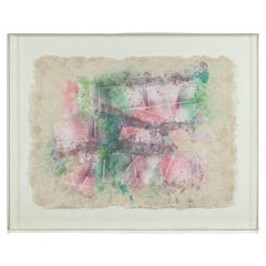 Etereo quadro astratto di Leanne Weissler con cornice in lucite, tonalità pastello