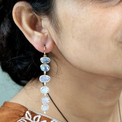Ethereal Moonstone Cascade Earrings with Diamond Accents in 18KT Gold