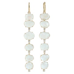 Ethereal Moonstone Cascade Earrings with Diamond Accents in 18KT Gold