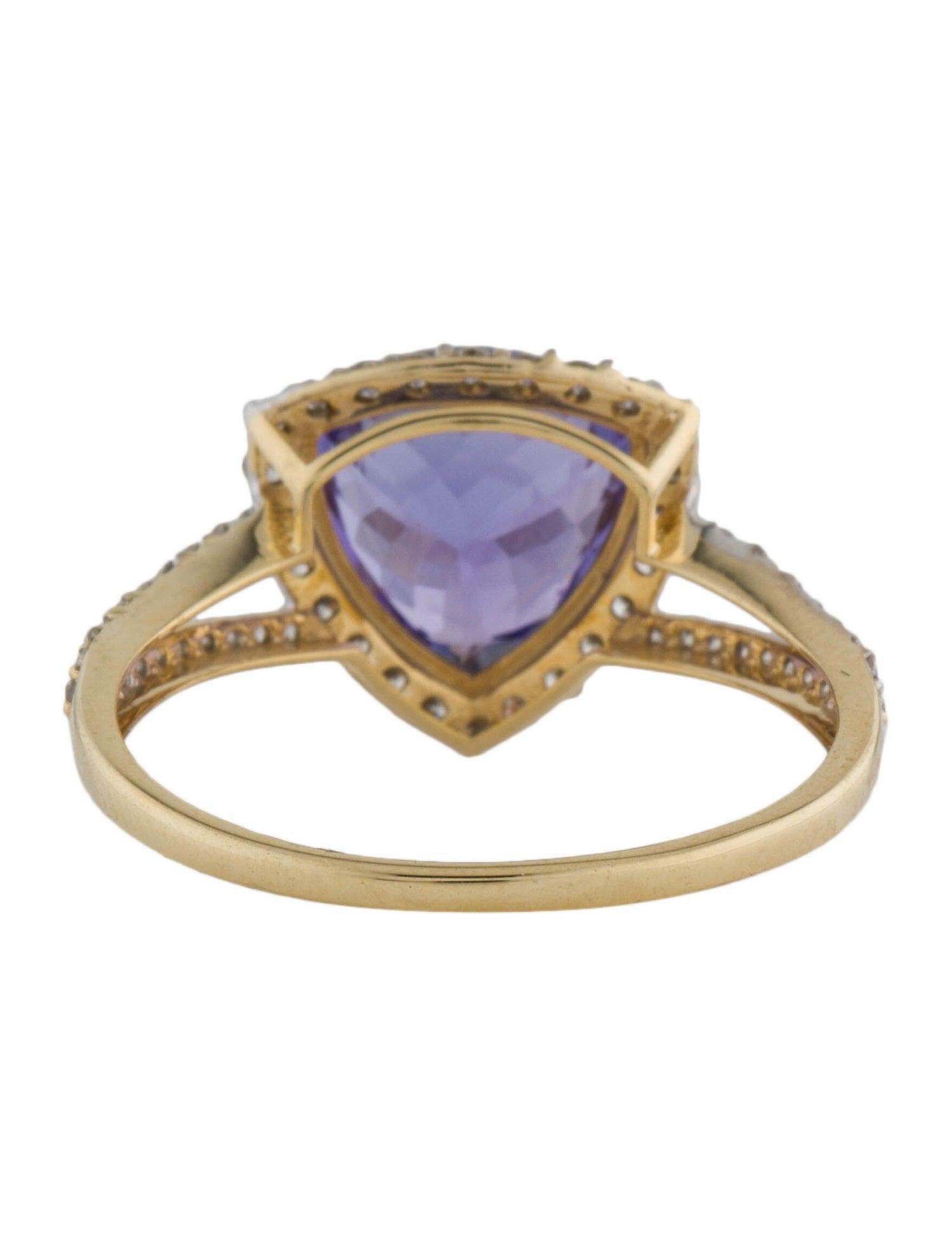 Trillion Cut Luxurious 14K Tanzanite & Diamond Cocktail Ring, Size 7.25 - Statement Jewelry For Sale