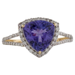 Luxueuse bague cocktail en tanzanite 14 carats et diamants, taille 7,25 - Statement Jewelry