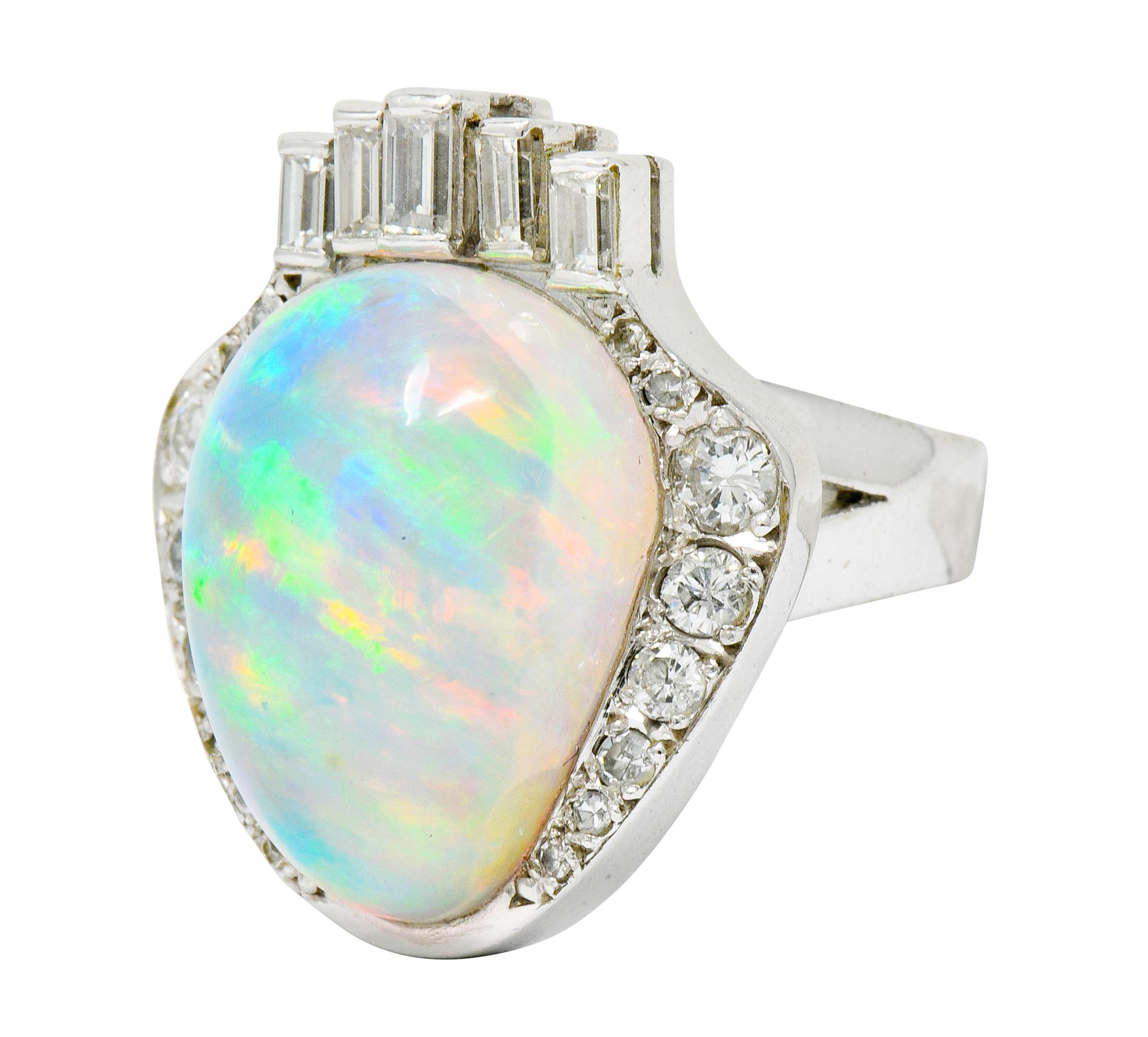 Women's or Men's Ethereal Opal Cabochon Diamond 14 Karat White Gold Cocktail Ring