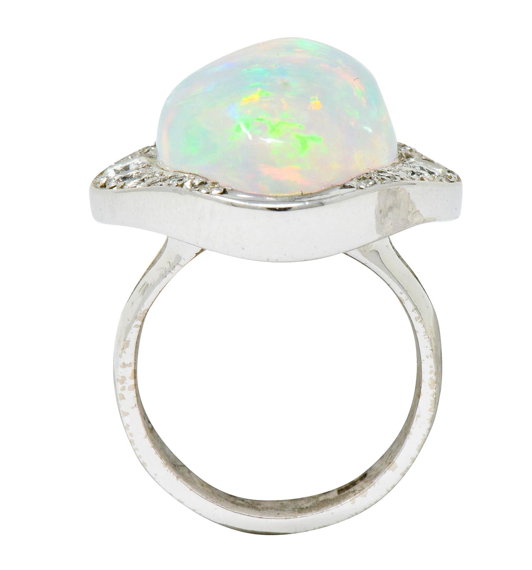 Ethereal Opal Cabochon Diamond 14 Karat White Gold Cocktail Ring 2