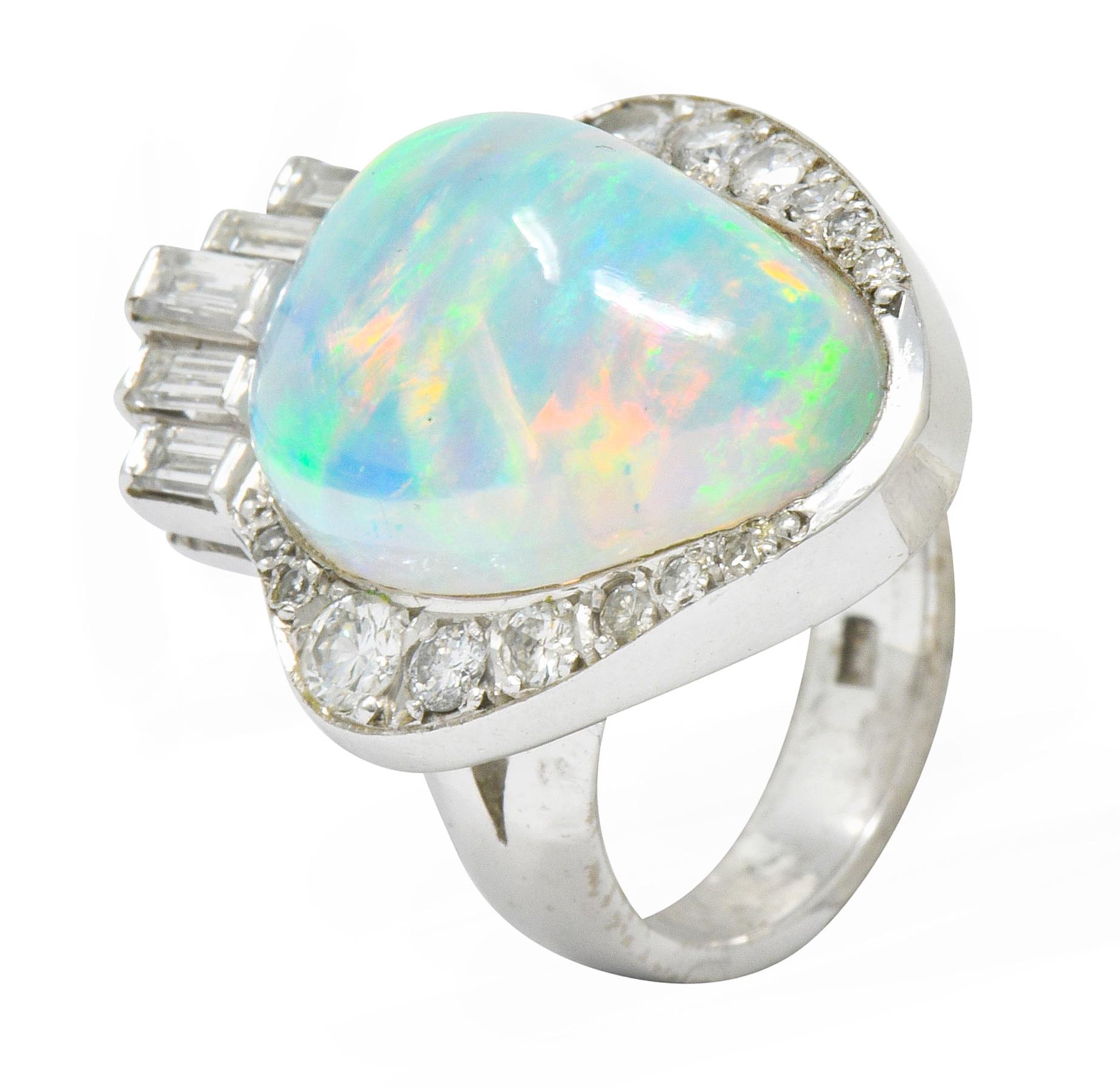 Ethereal Opal Cabochon Diamond 14 Karat White Gold Cocktail Ring 4