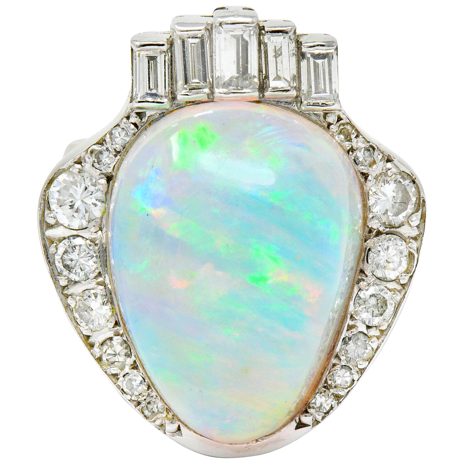 Ethereal Opal Cabochon Diamond 14 Karat White Gold Cocktail Ring