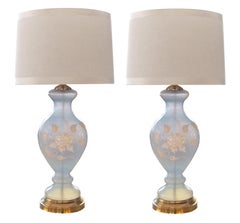 Ethereal Pair of American 1960s Frosted Ice-Blue Glass Baluster-Form Lamps