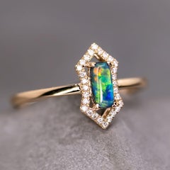 Ethereal Prism - Halo Diamond Black Opal Engagement Ring 18K Yellow Gold