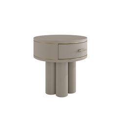 Ethereal Round Bedside Table in Lacquered Wood & Brass, Portugal