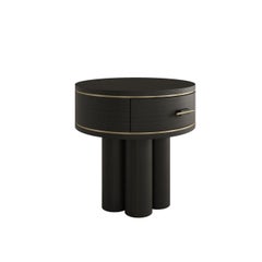 Ethereal Round Bedside Table in Wood & Brass, Modern Design