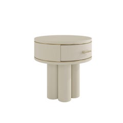 Ethereal Round Bedside Table in Lacquered Wood & Brass, Modern Design