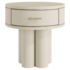 Ethereal Round Bedside Table in Lacquered Wood & Brass, Modern Design