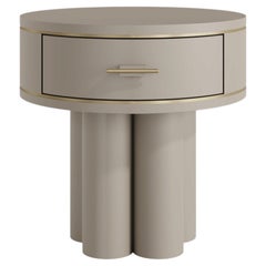 Ethereal Round Bedside Table in Lacquered Wood & Brass, Portugal