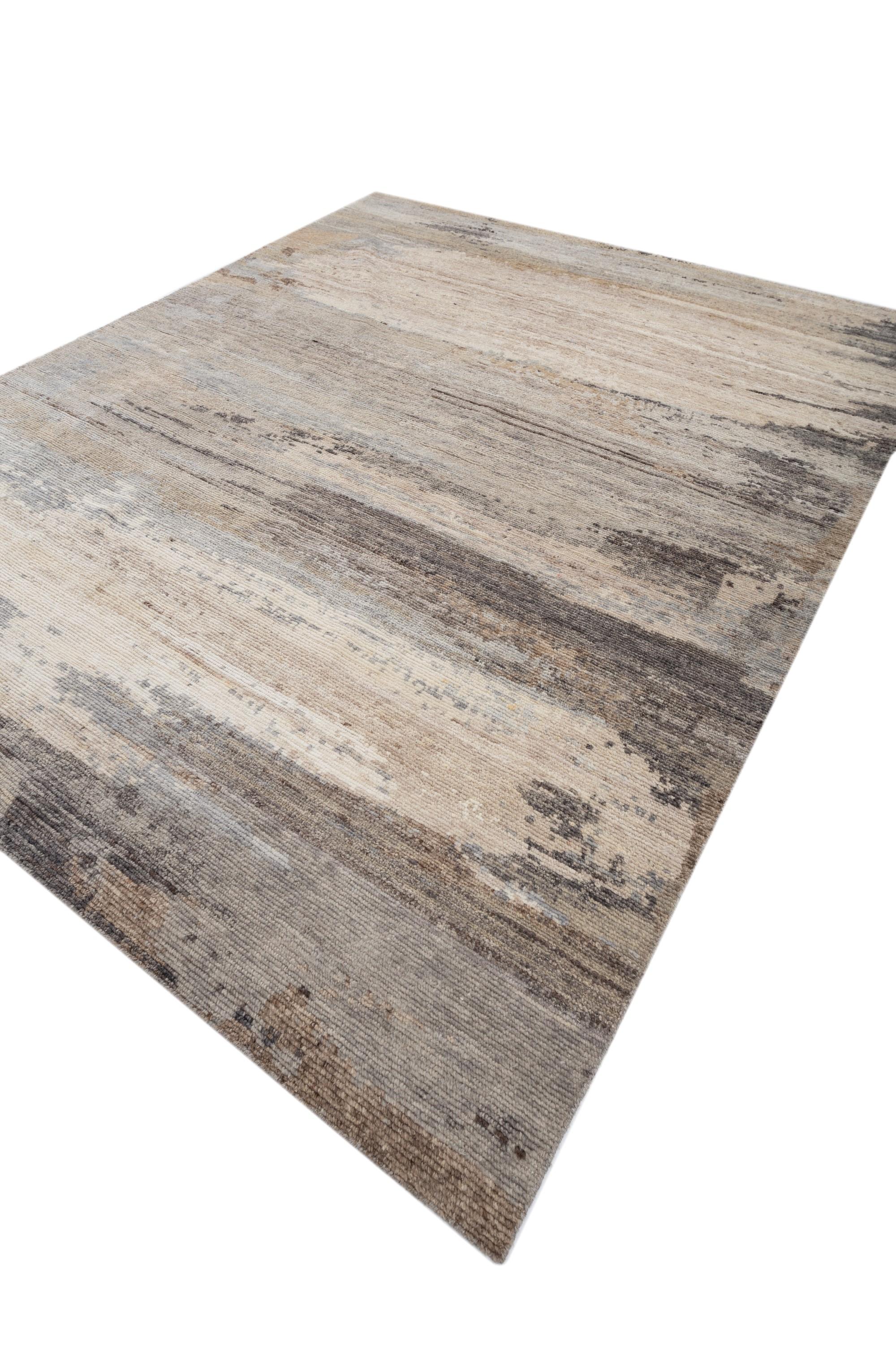 Modern Ethereal Strokes Natural White & Medium Taupe 240x300 cm Hand Knotted Rug For Sale