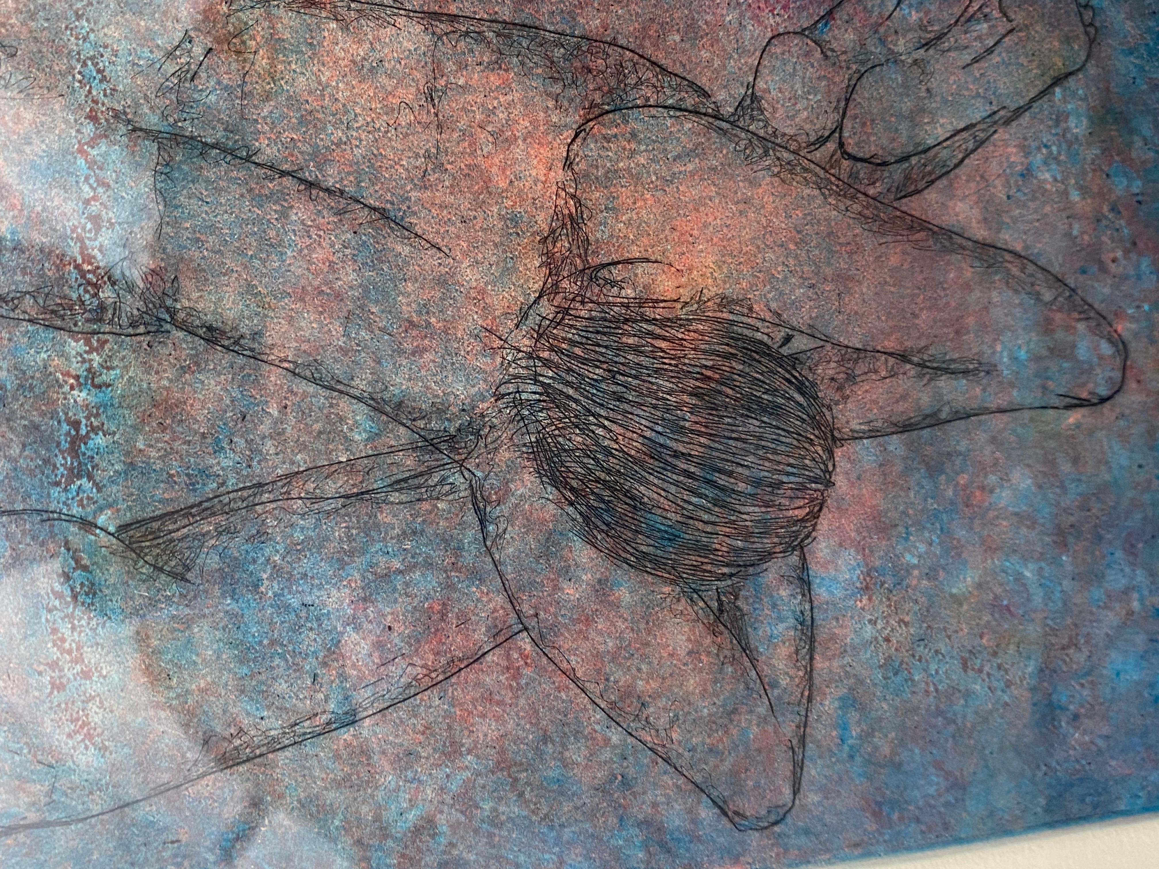 Figures de natation éthérées Gravure dans un cadre en bois dur blond en vente 4