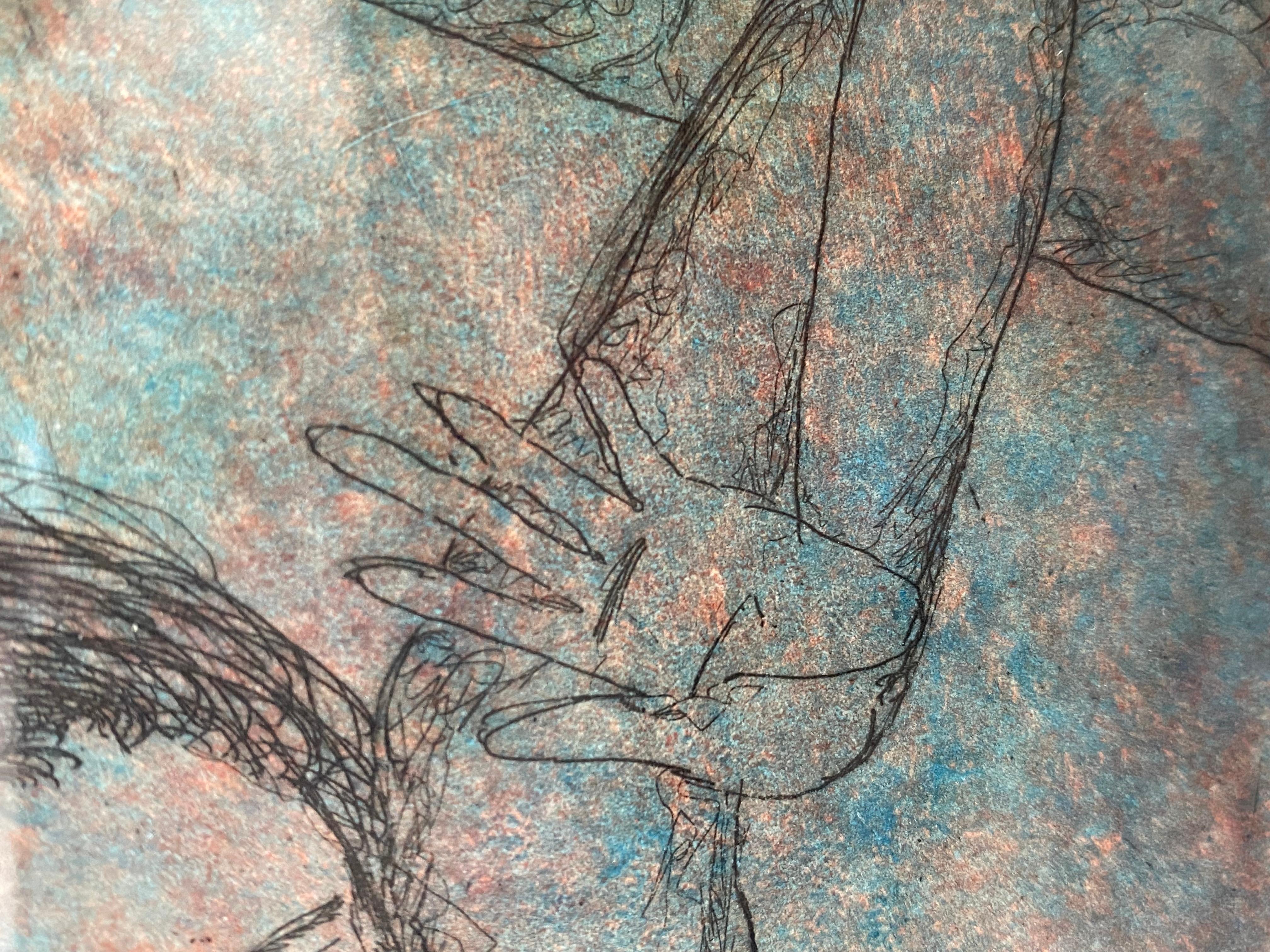 Figures de natation éthérées Gravure dans un cadre en bois dur blond en vente 1