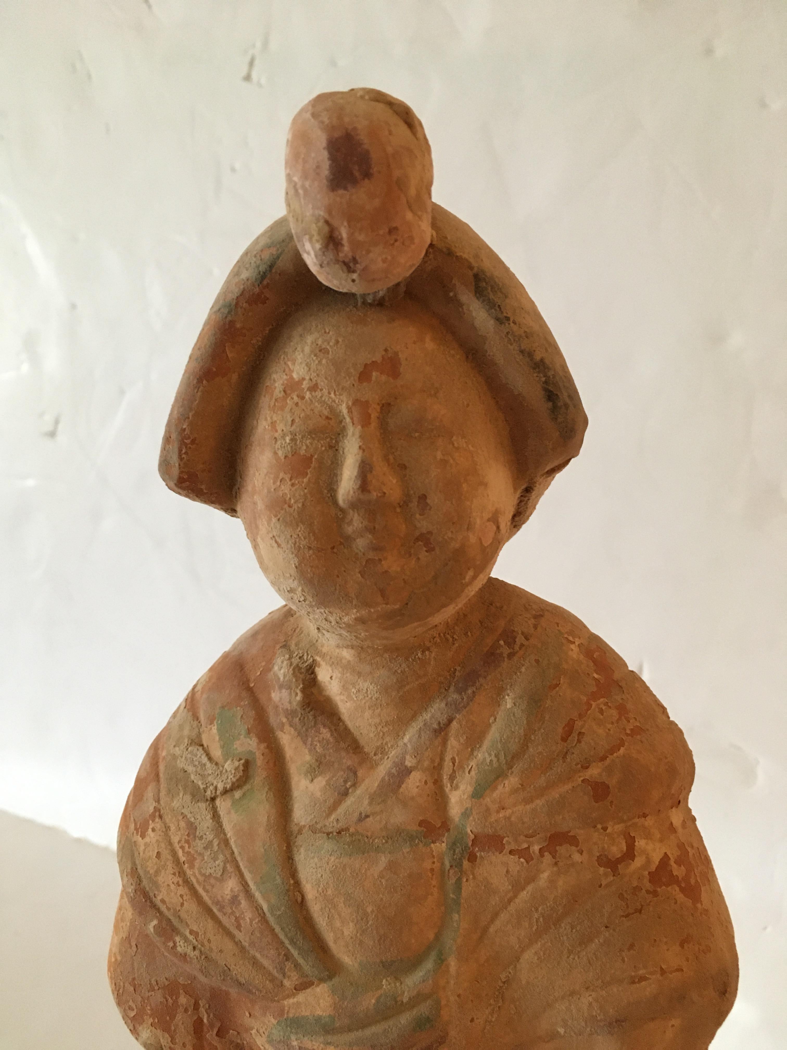 Ethereal Terracotta Chinese Ancestor Sculpture on Lucite Base In Good Condition For Sale In Hopewell, NJ