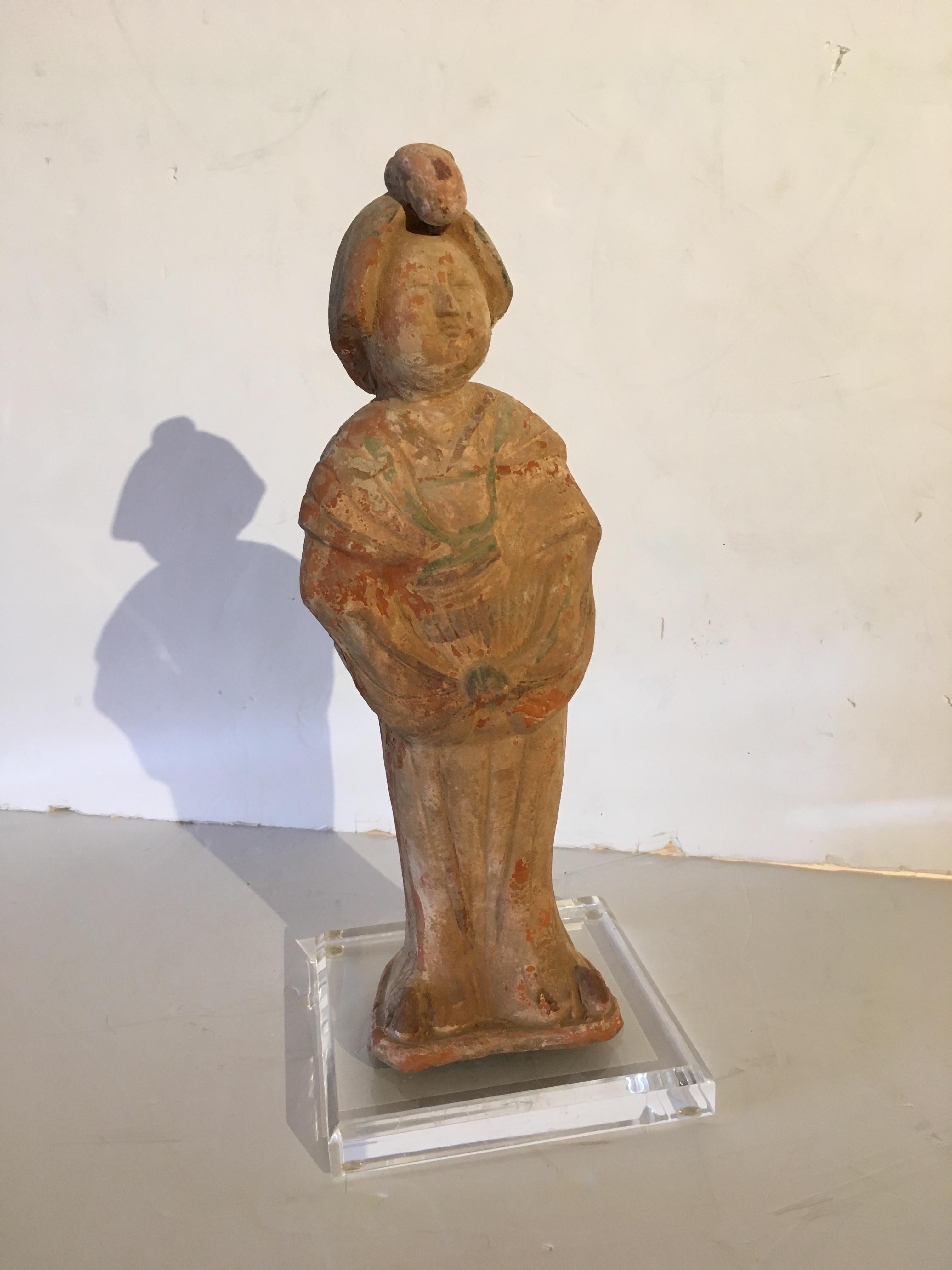 Ethereal Terracotta Chinese Ancestor Sculpture on Lucite Base For Sale 2