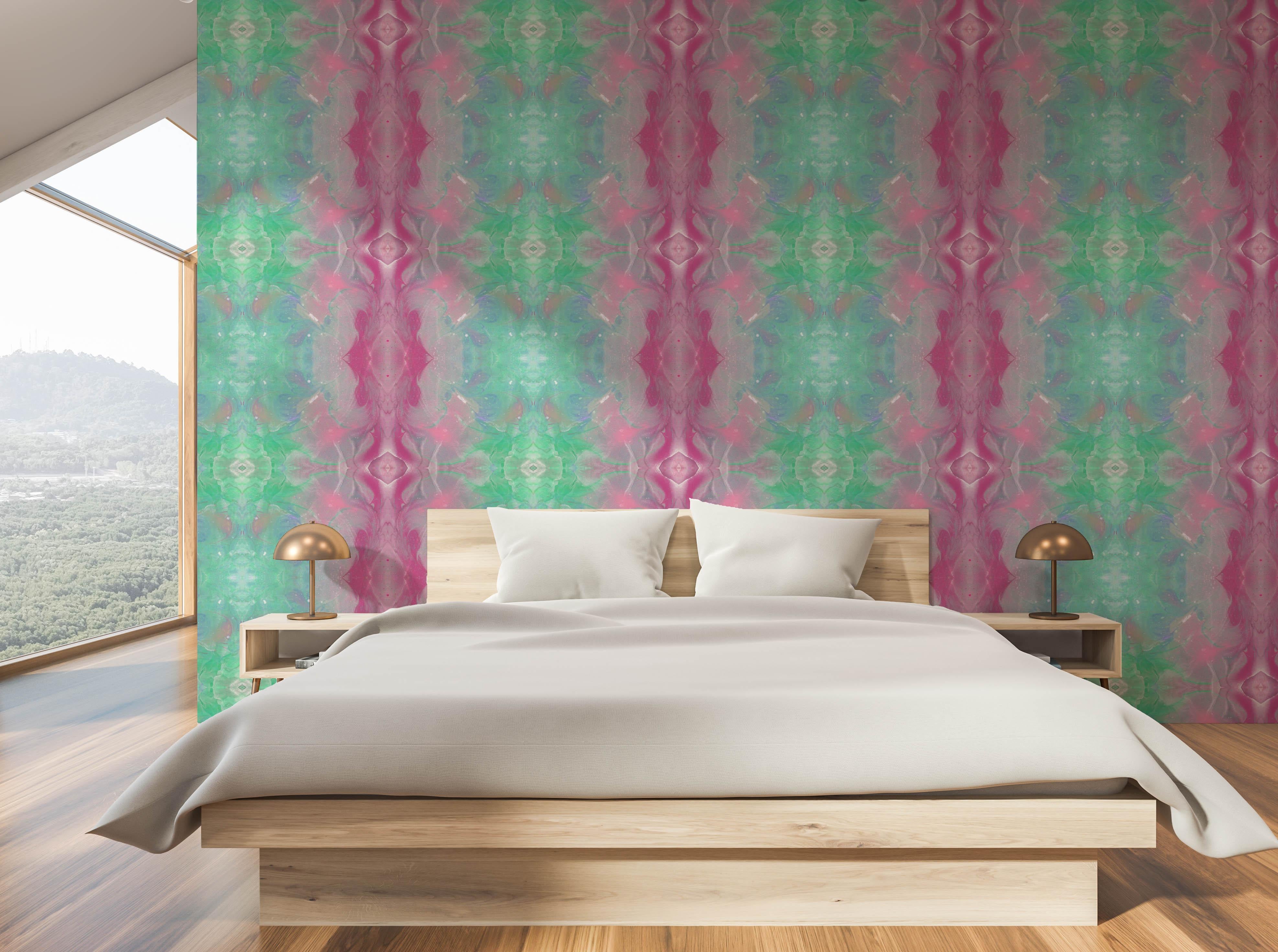 Contemporary Ethereal Vision-Grafitti Dream-Marble Printed Wallpaper For Sale