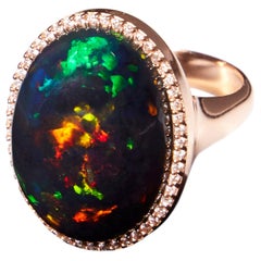 Ethiopian Black Opal Ring with Diamonds in 18 Karat Rose Gold