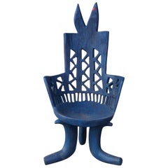 Ethiopian Carved Blue Side Chair, Africa, 1950s