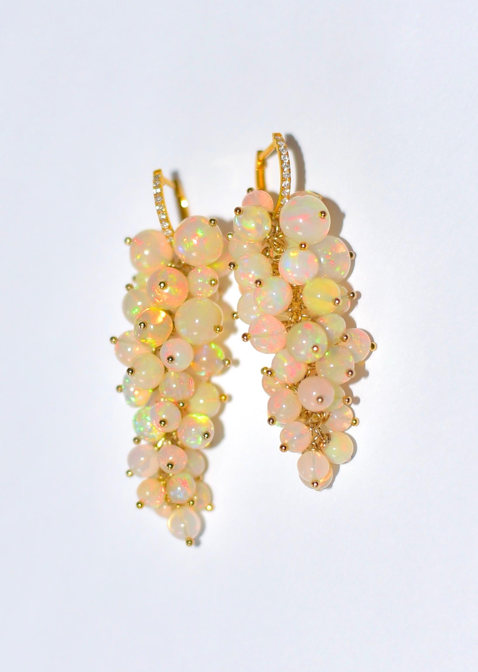 Artisan Ethiopian Crystal Opal Earrings in 18K Solid Yellow Gold Diamond Hoop
