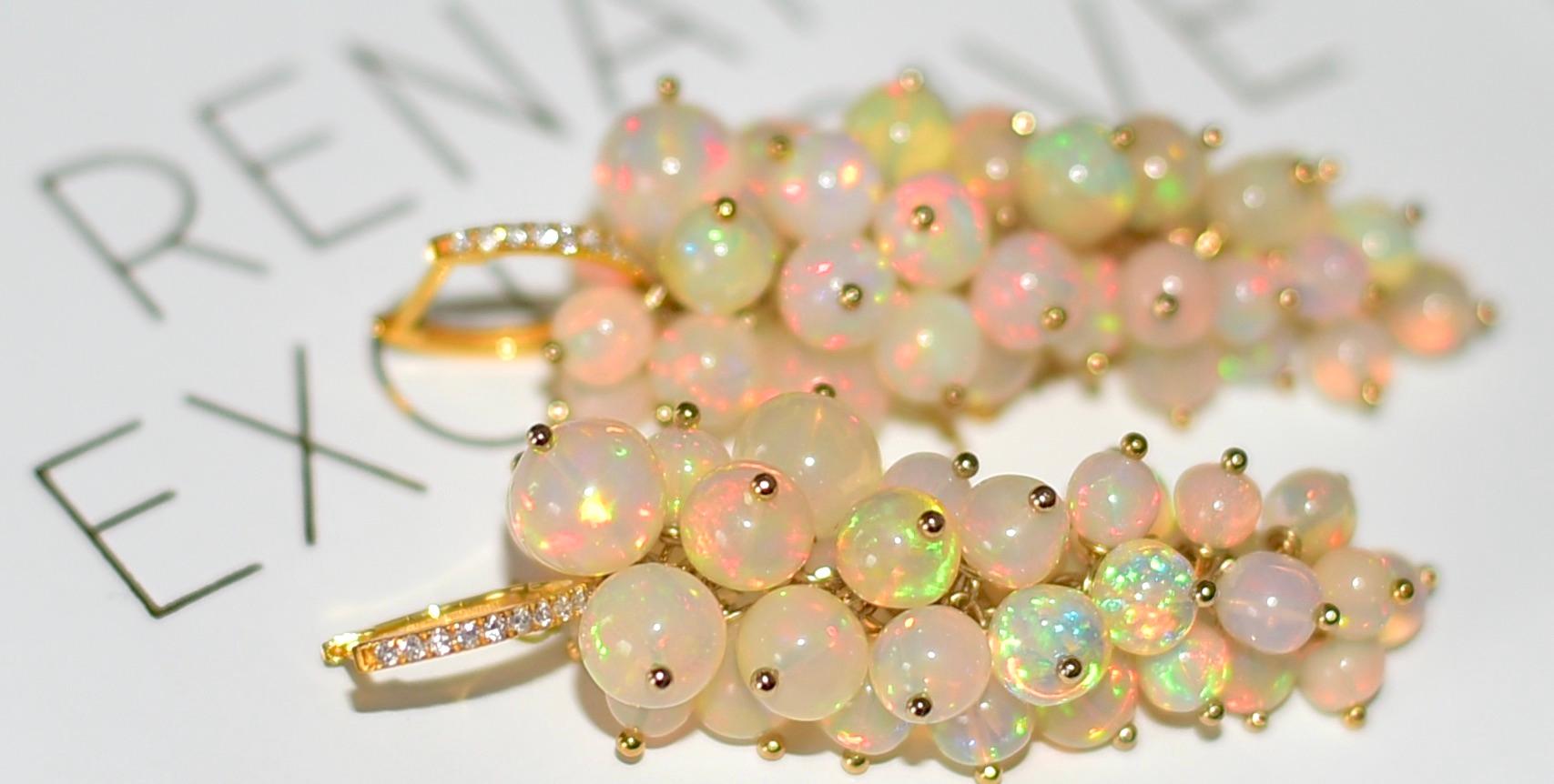 Ethiopian Crystal Opal Earrings in 18K Solid Yellow Gold Diamond Hoop In New Condition In Astoria, NY