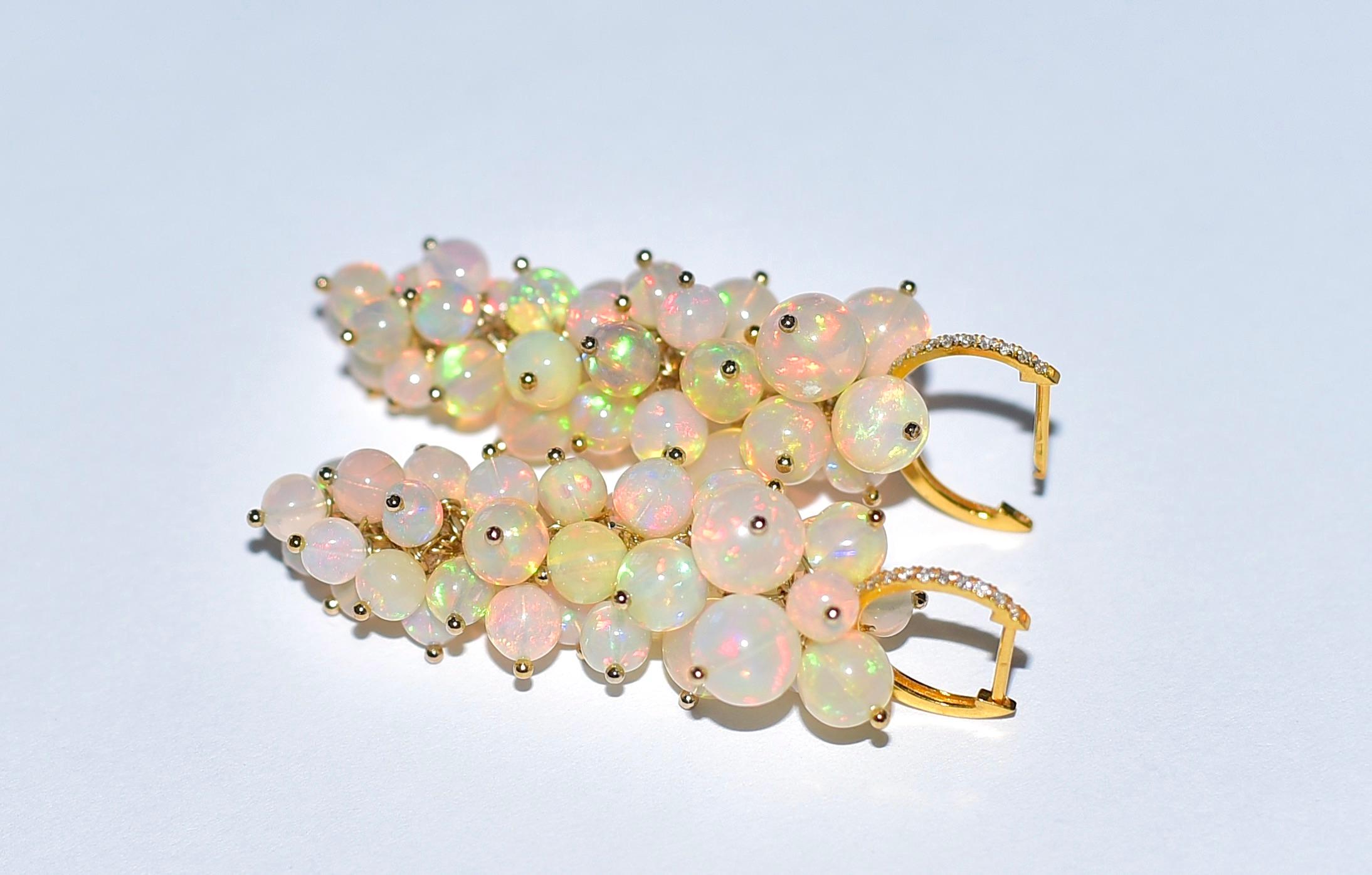 Ethiopian Crystal Opal Earrings in 18K Solid Yellow Gold Diamond Hoop 1