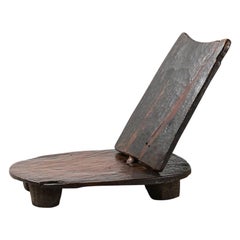 Ethiopian Dark Wood Low Tribal Chair with Removable Panel Back