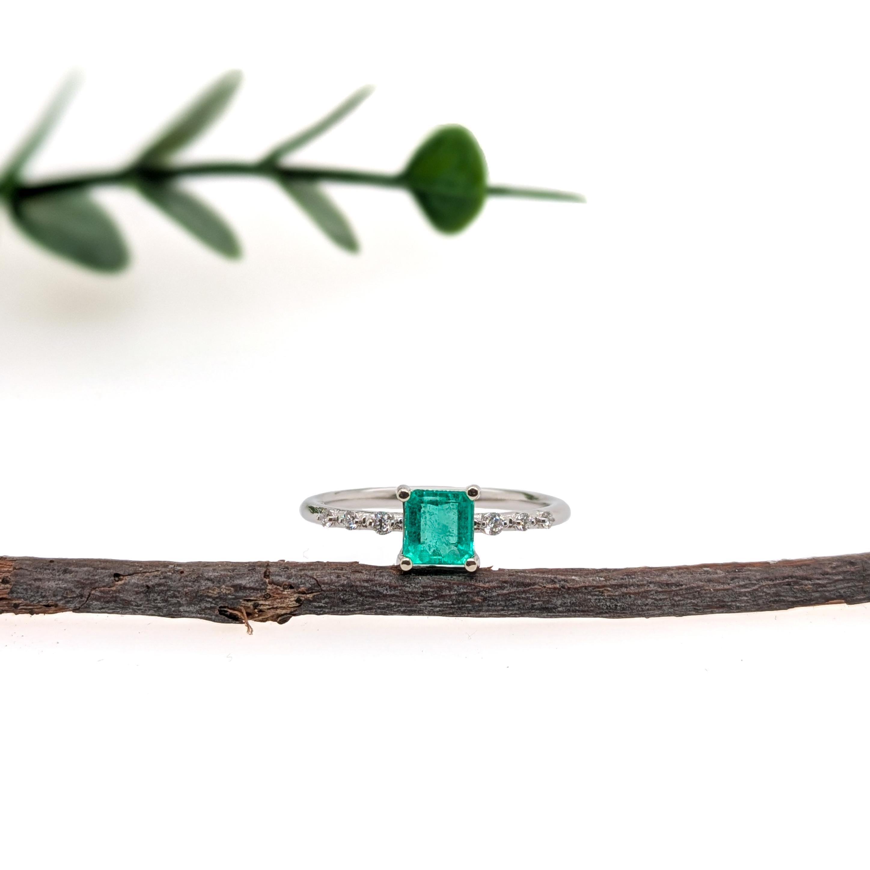 Art Deco Ethiopian Emerald Ring with Diamond Accents in 14K Solid Gold  Asscher Cut 5mm For Sale