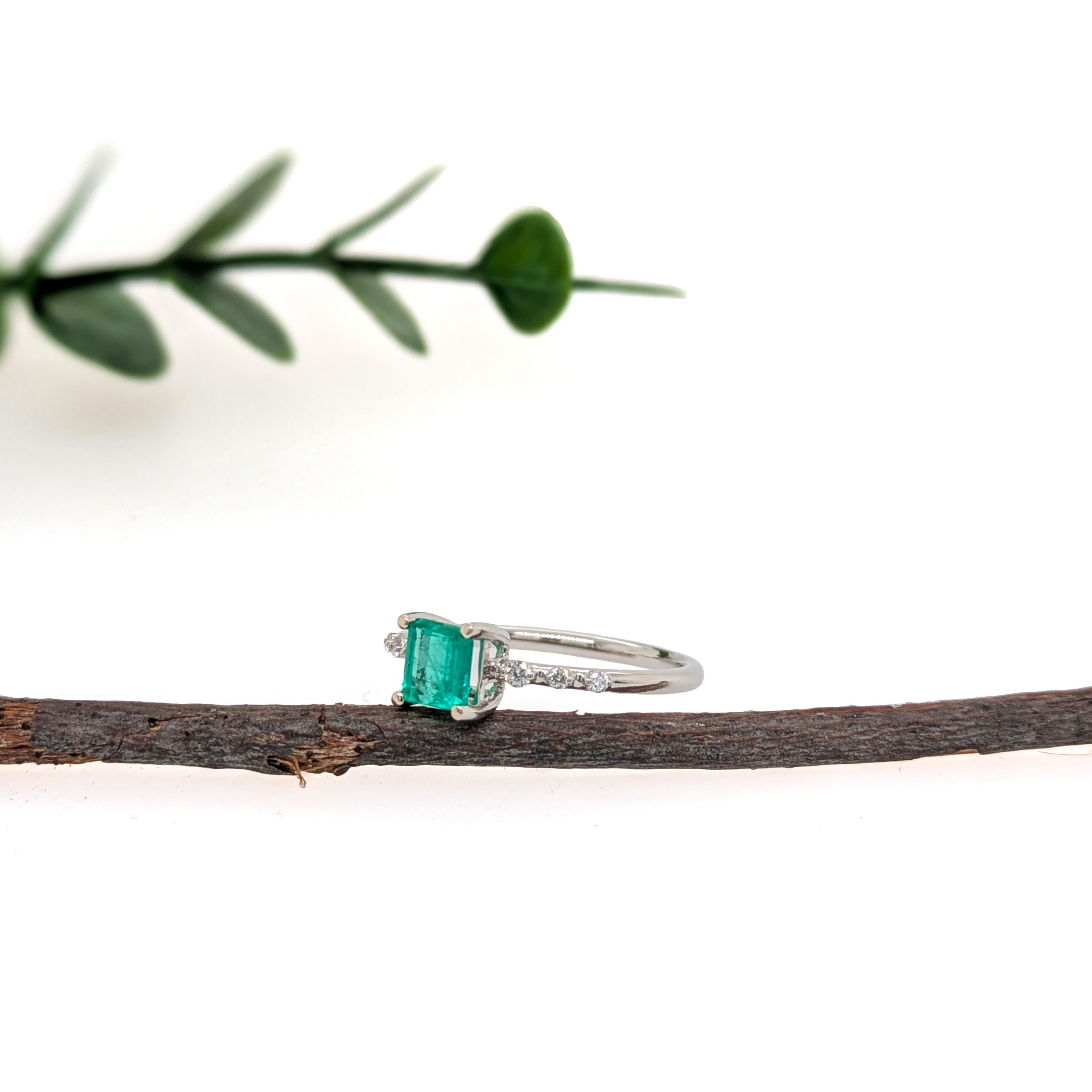 Ethiopian Emerald Ring with Diamond Accents in 14K Solid Gold  Asscher Cut 5mm In New Condition For Sale In Columbus, OH