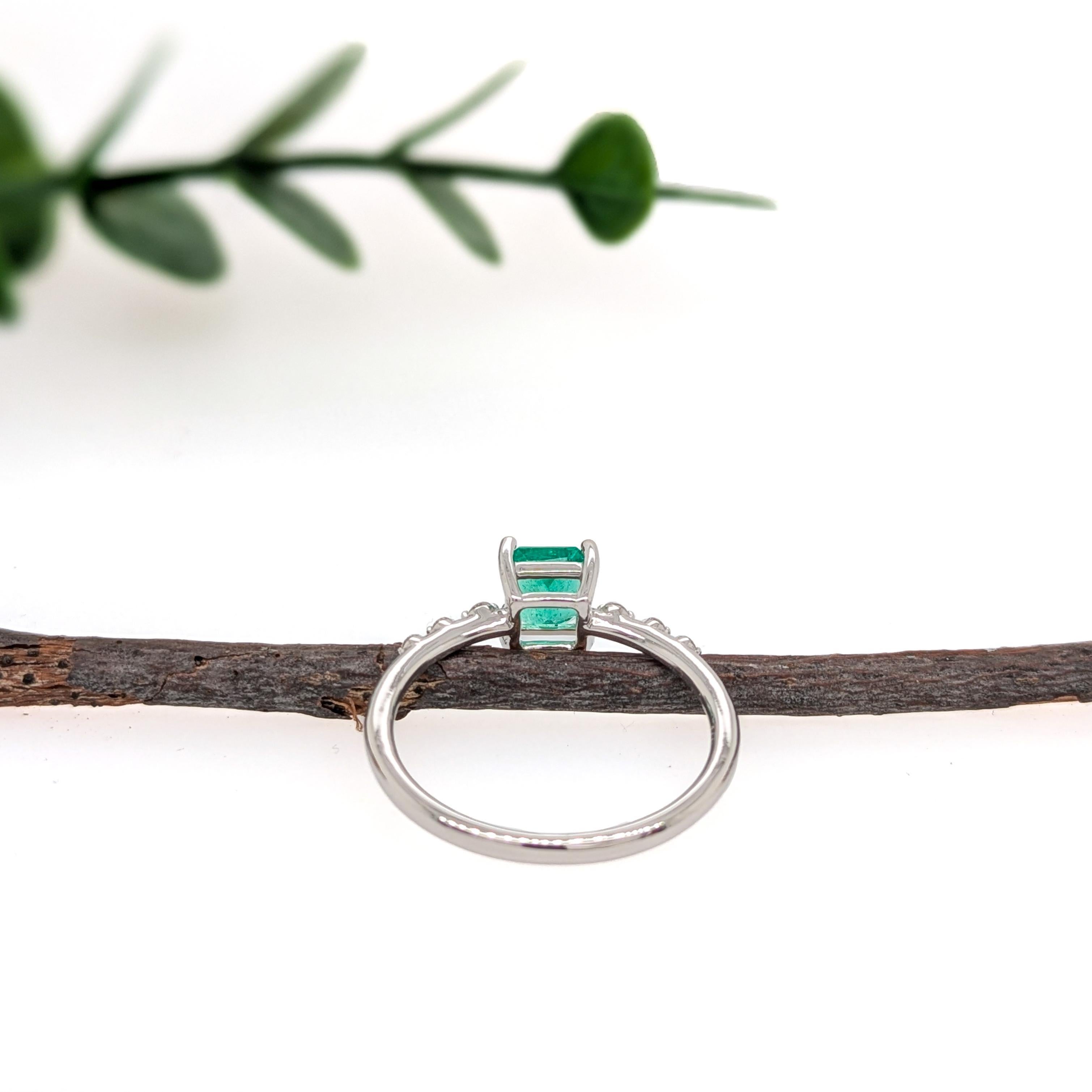 Ethiopian Emerald Ring with Diamond Accents in 14K Solid Gold  Asscher Cut 5mm For Sale 1
