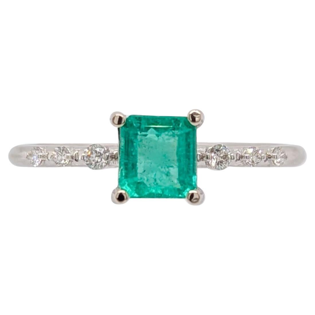 Ethiopian Emerald Ring with Diamond Accents in 14K Solid Gold  Asscher Cut 5mm