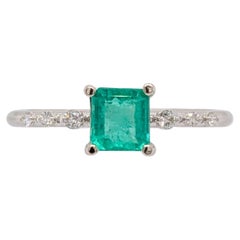 Ethiopian Emerald Ring with Diamond Accents in 14K Solid Gold  Asscher Cut 5mm
