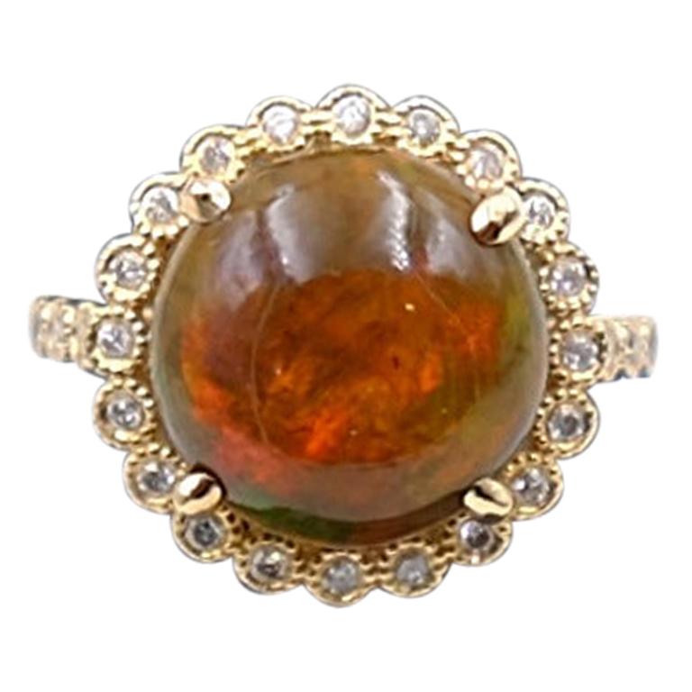 Ethiopian Fire Opal Round Shape Ring size 6