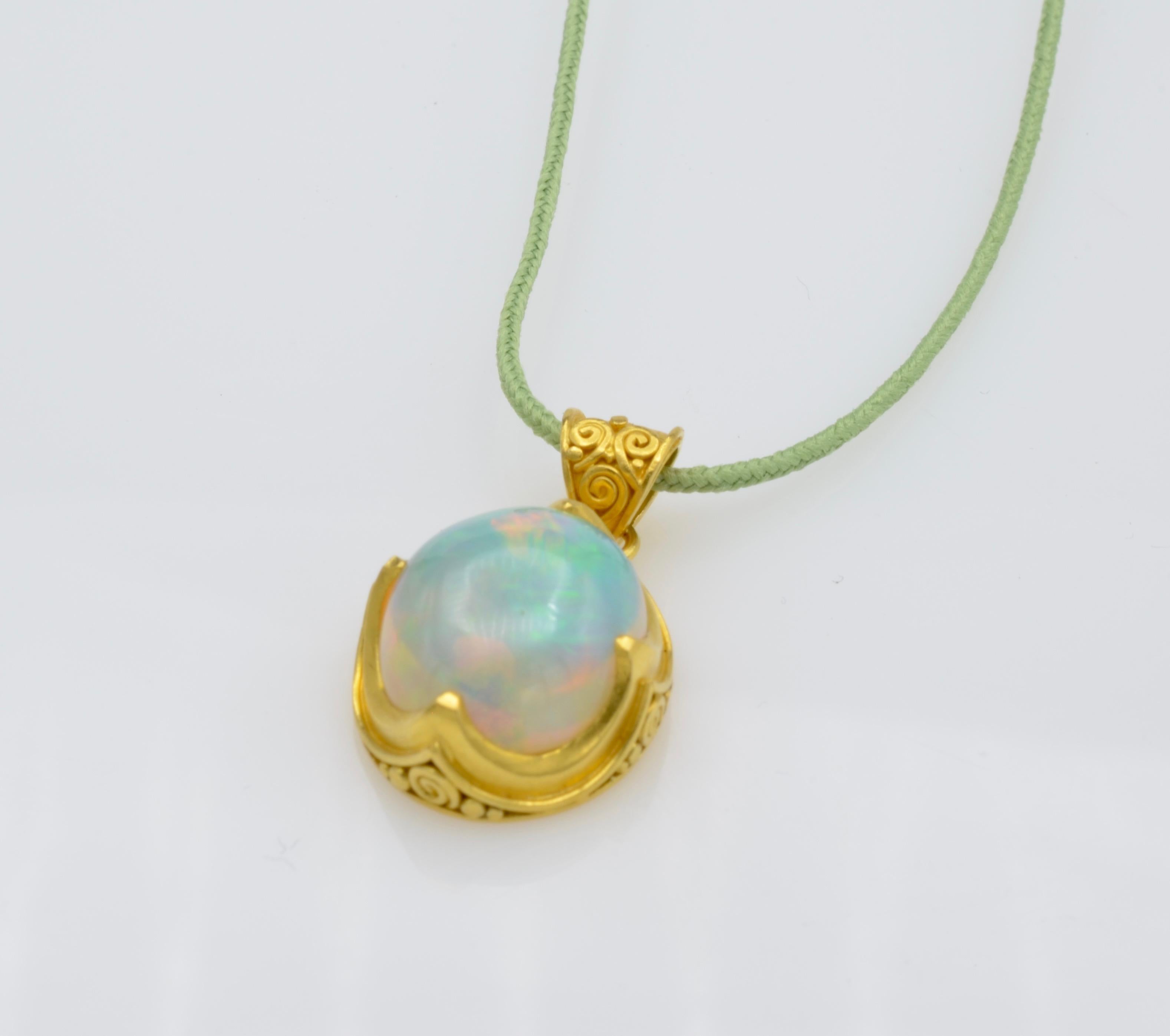 Women's or Men's Ethiopian Opal and 22 Karat Gold Pendant