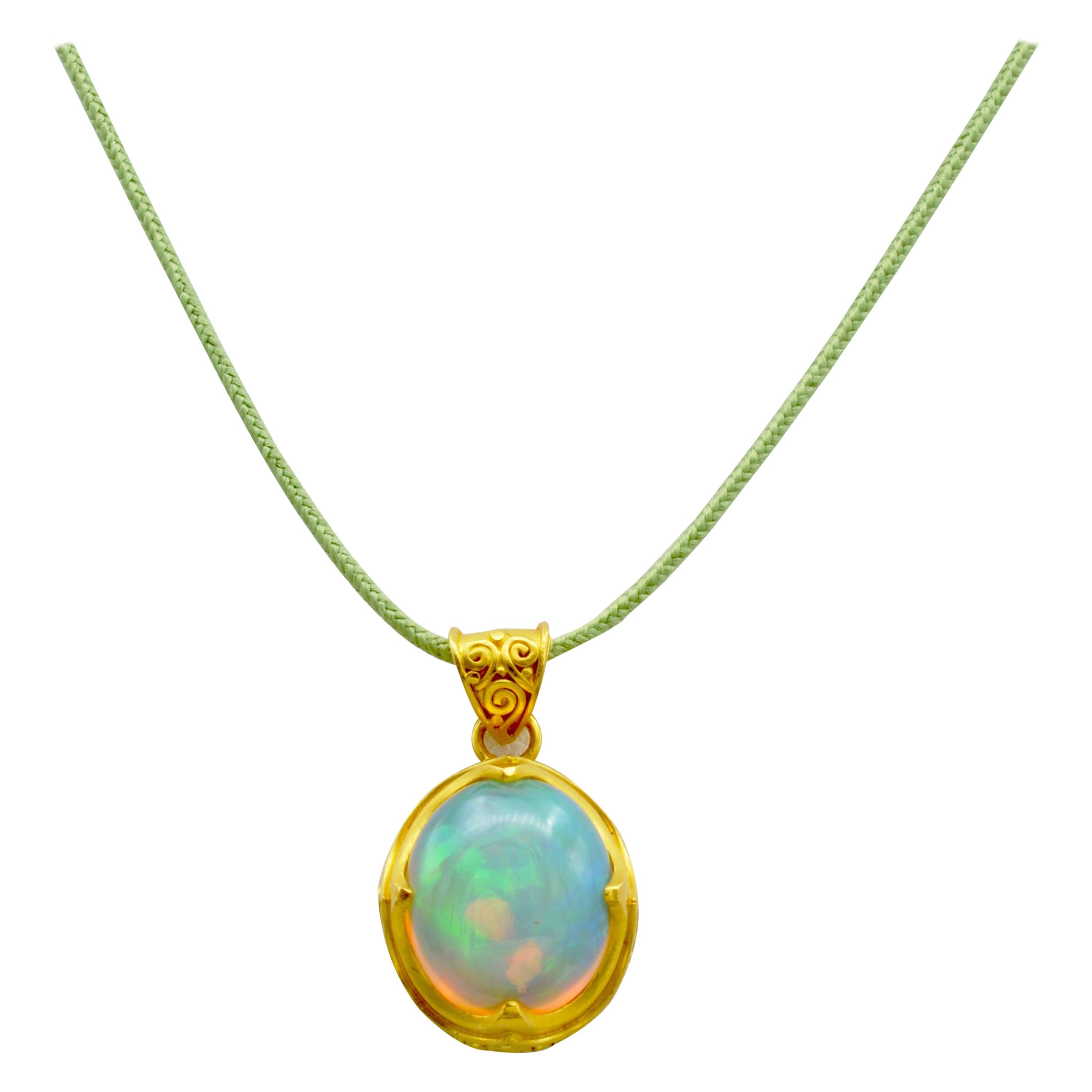 Ethiopian Opal and 22 Karat Gold Pendant