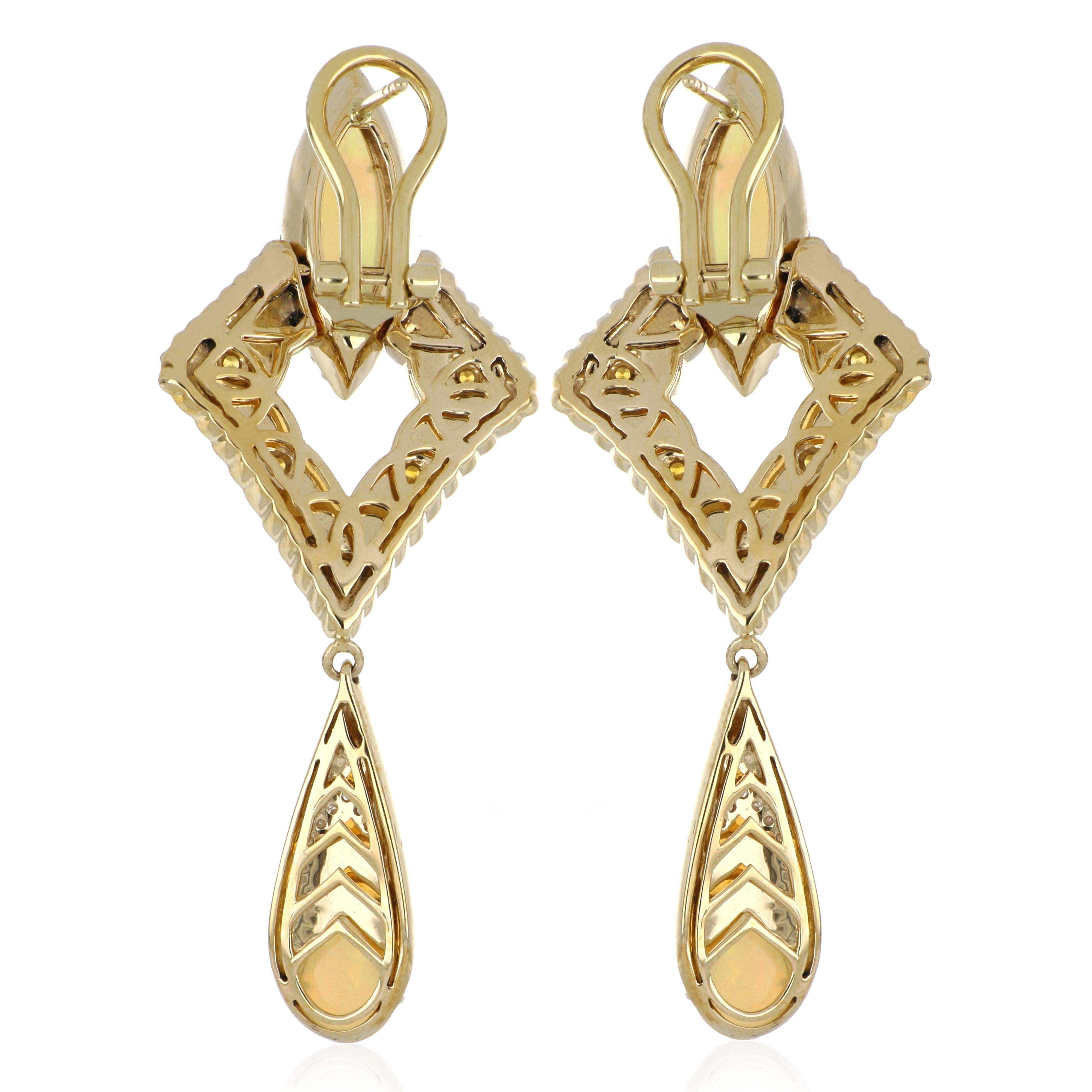 Ethiopian Opal and Citrine Studded Enamel Earrings in 14 Karat Gold For Sale 1