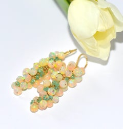 Ethiopian Opal and Colombian Emerald Earrings in 14K Solid Yellow Gold
