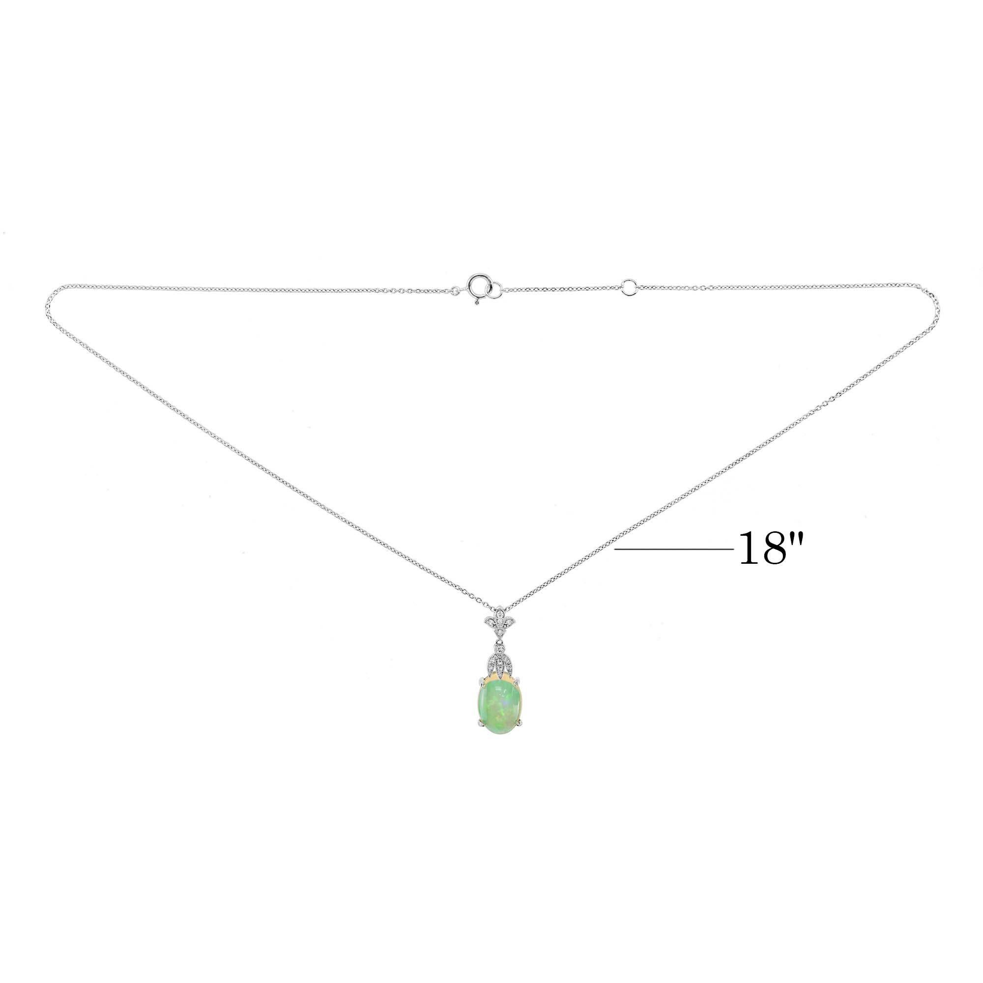 Ethiopian Opal and Diamond Art Deco Style Necklace in 18K White Gold im Zustand „Neu“ im Angebot in Bangkok, TH
