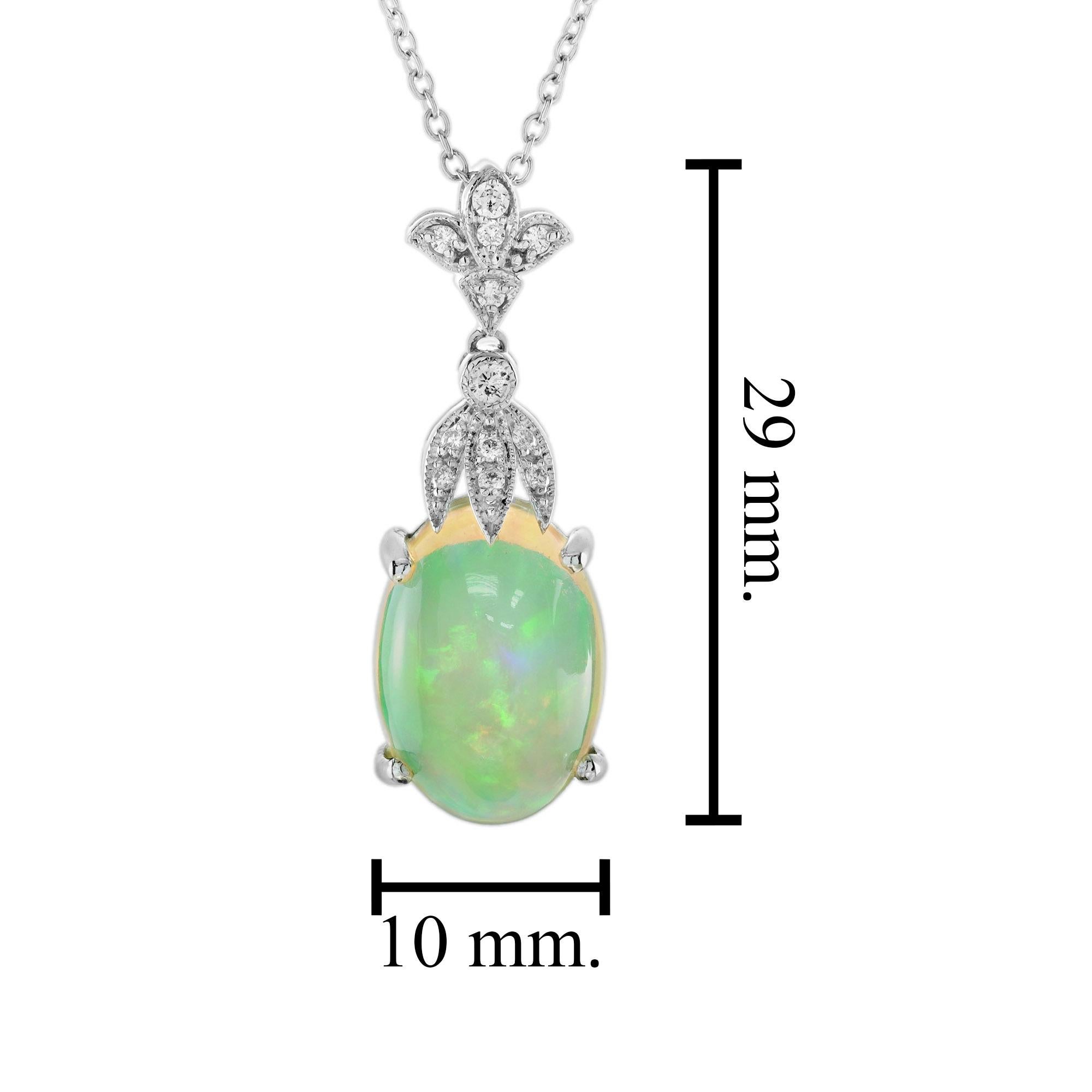 Ethiopian Opal and Diamond Art Deco Style Necklace in 18K White Gold Damen im Angebot