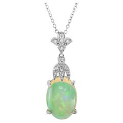 Ethiopian Opal and Diamond Art Deco Style Necklace in 18K White Gold