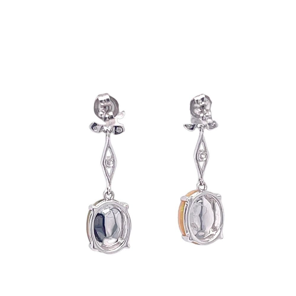 Ethiopian Opal and Diamond Dangling Earrings in 14KW Gold In New Condition For Sale In New York, NY