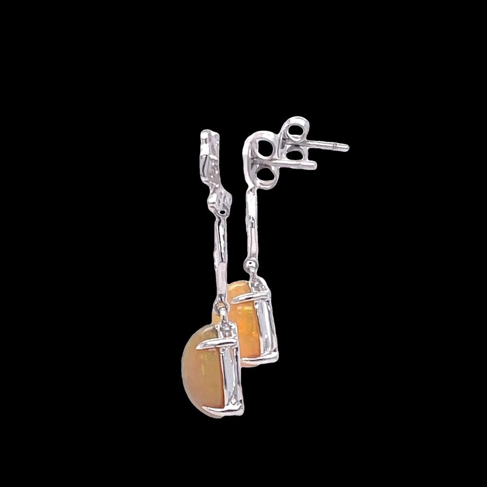 Women's Ethiopian Opal and Diamond Dangling Earrings in 14KW Gold For Sale